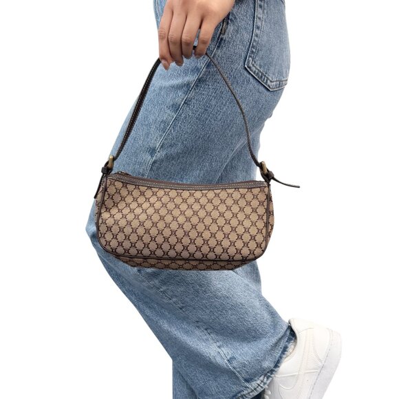 CELINE Vintage Macadam Monogram Shoulder Mini Bag Pochette Brown Canvas [106232] - Picture 3 of 13